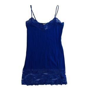 Y2K Yahada Medium M Blue Camisole Tank Top Lace Neck Bottom Boho Whimsy Coquette